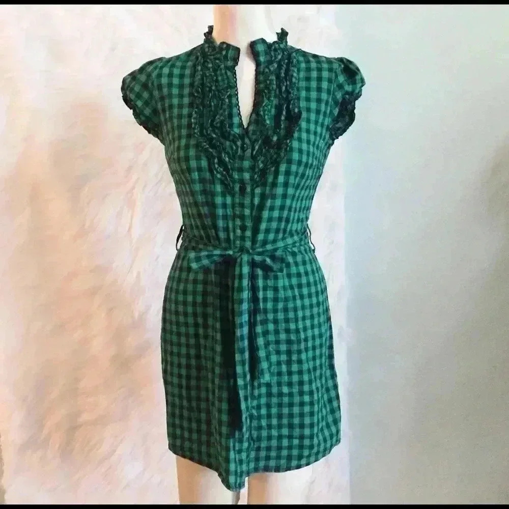 She’s Cool Green & Black Plaid Button Down Dress - Picture 1 of 5